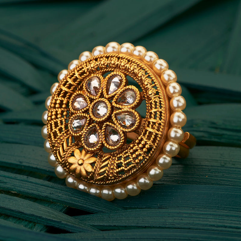 Brass Copper Antique Adjustable Ring With Matte Gold Plating 219225 at Rs  115/piece in Mumbai